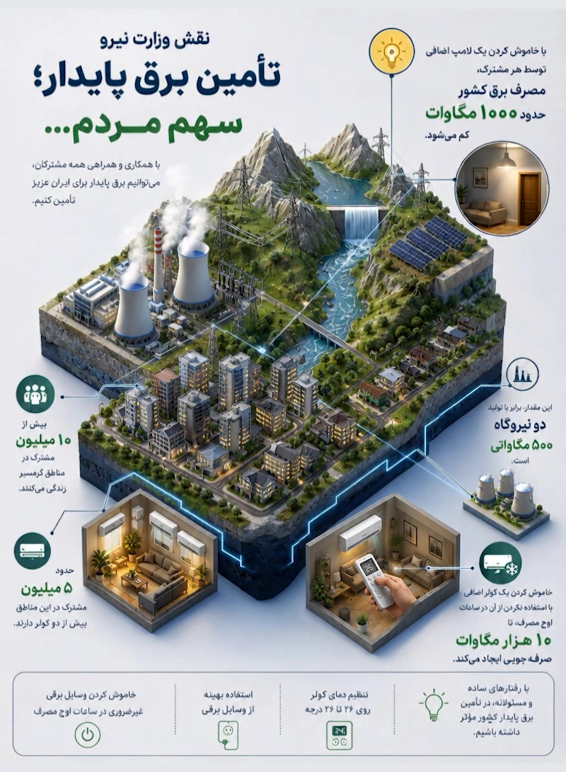 نقش وزارت نیرو در تامین برق پایدار، سهم مردم...